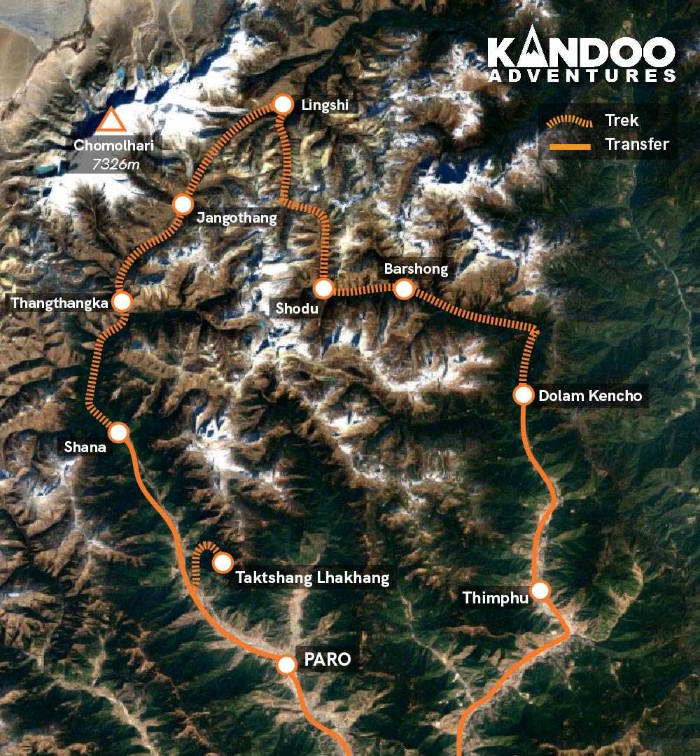 Bhutan Chomolhari Trek Route Map