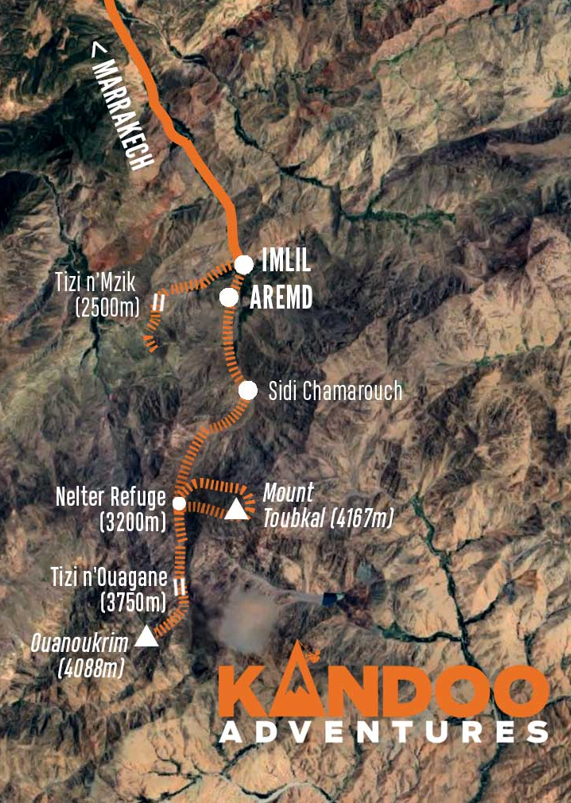 Climb Mount Toubkal in winter Route Map