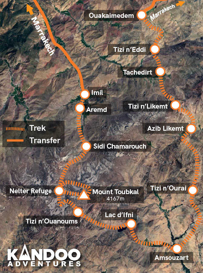 Climb Mount Toubkal Summer Route Map
