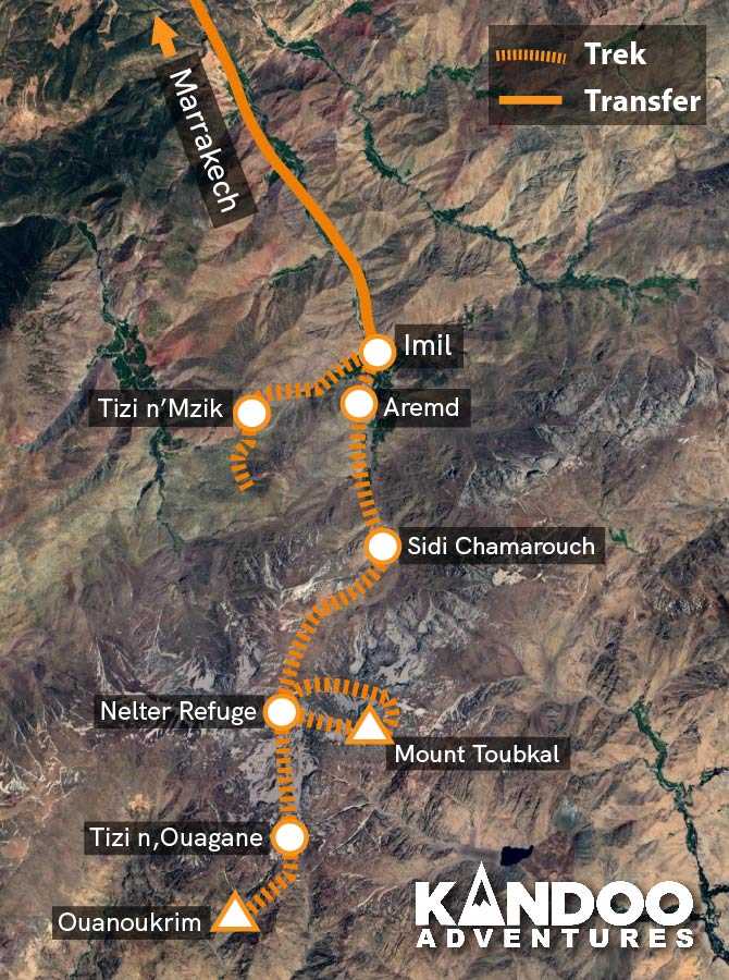 Climb Mount Toubkal Winter Route Map