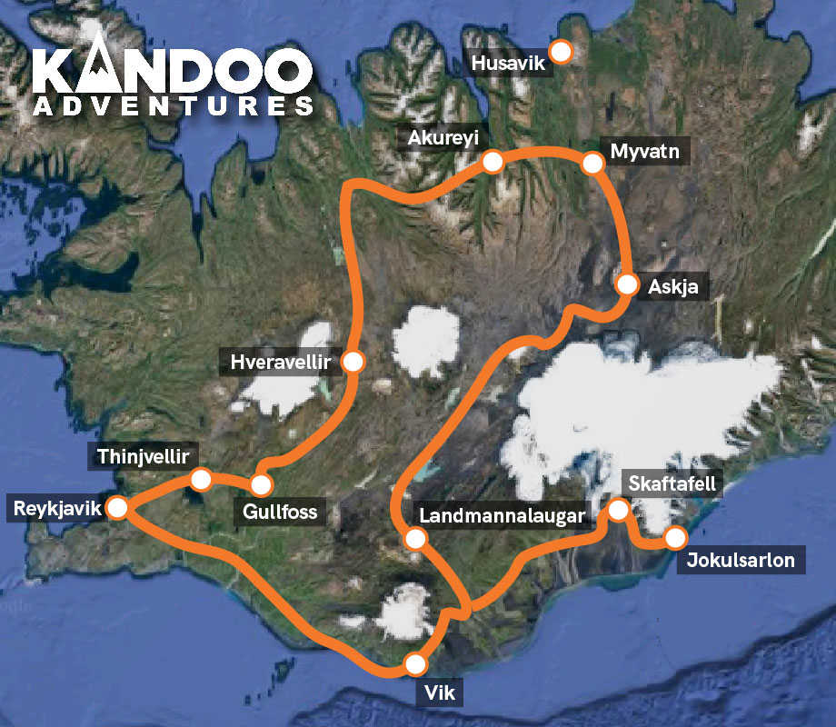 Iceland - Volcanoes Deserts and Glaciers Route Map