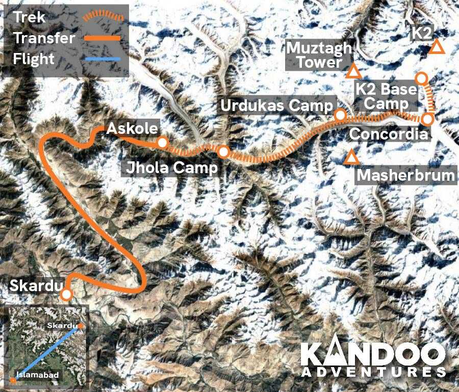 K2 Base Camp and Concordia map