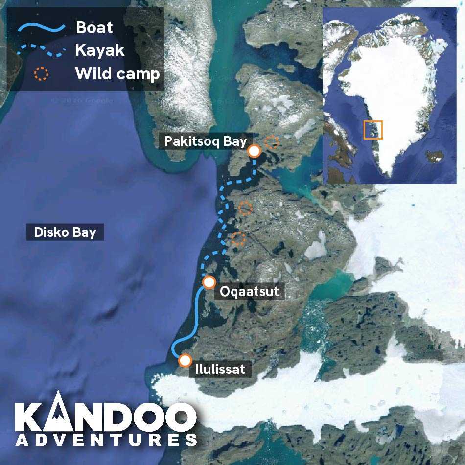 Kandoo Adventures - Kayak the West Coast of Greenland map