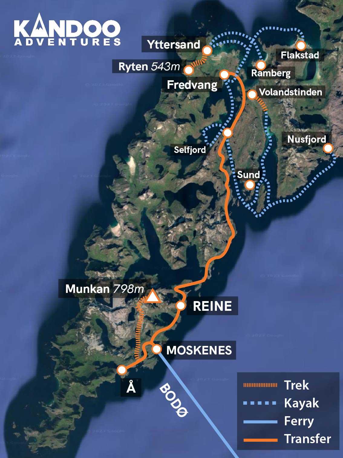 Kayaking and Hiking in Lofoten Route Map