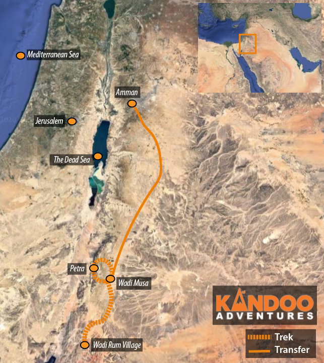 Petra to Wadi Rum route map