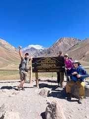 Group arrival at Aconcagua sign