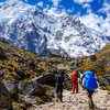 Hikers cimbing to the Salkantay pass