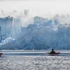 Kayaking near glacier in Spitsbergen, Svalbard