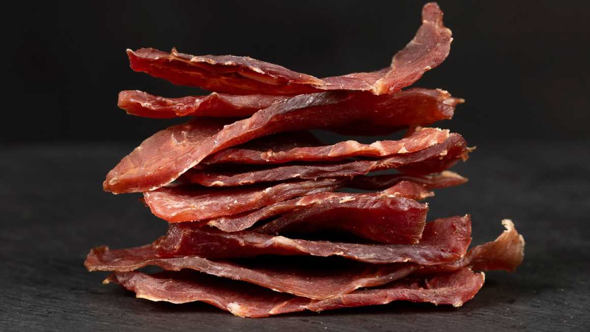 Alpaca jerky layered on top of each other