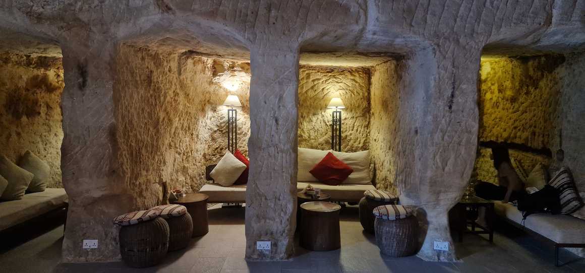 Ancient tombs converted into bar booths at Petra