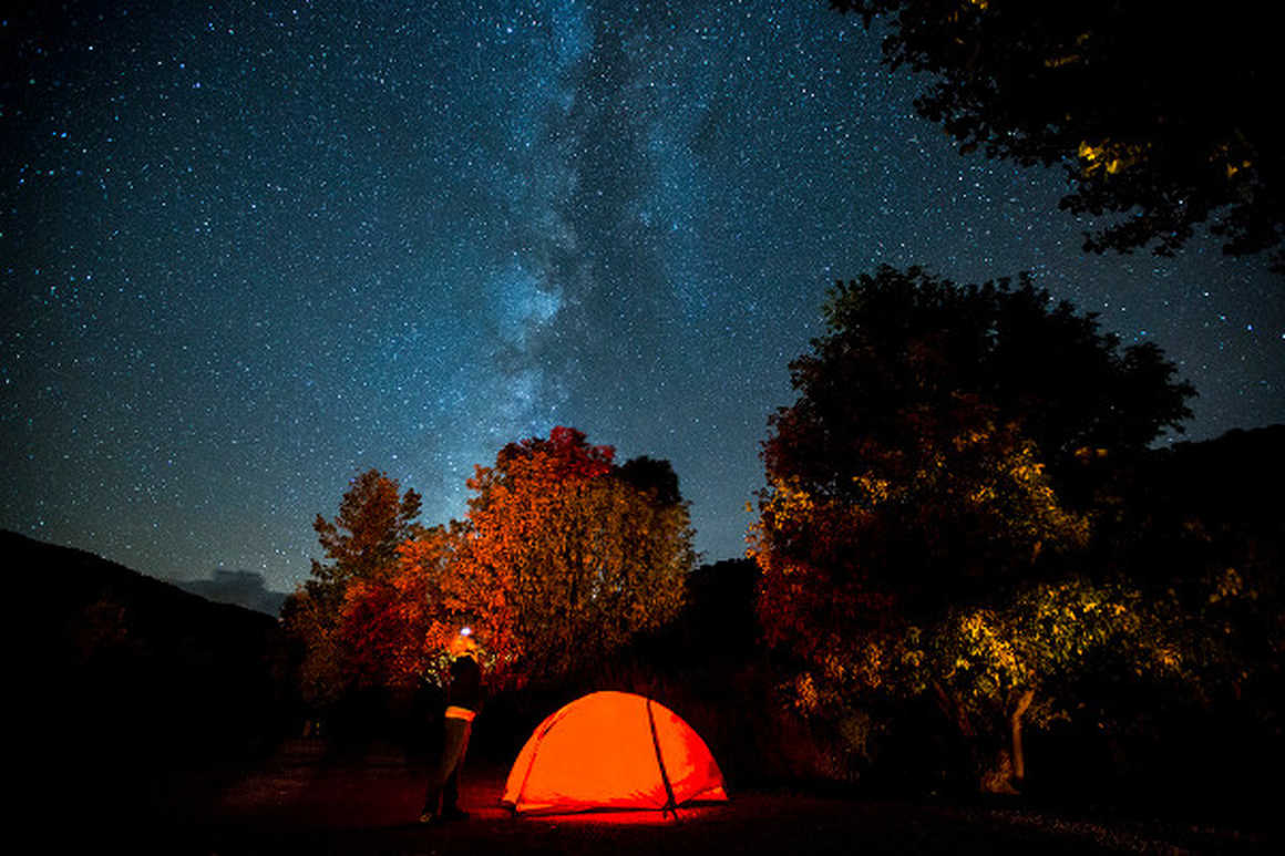 Base camp at night in Alaska