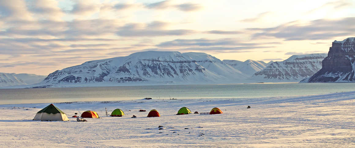 Base camp in Spitsbergen during Winter