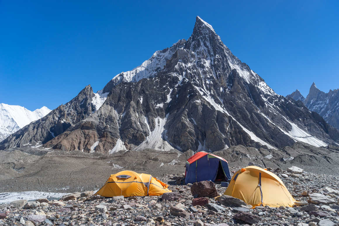 Camp site at Concordia camp with Mitre peak, K2 trek