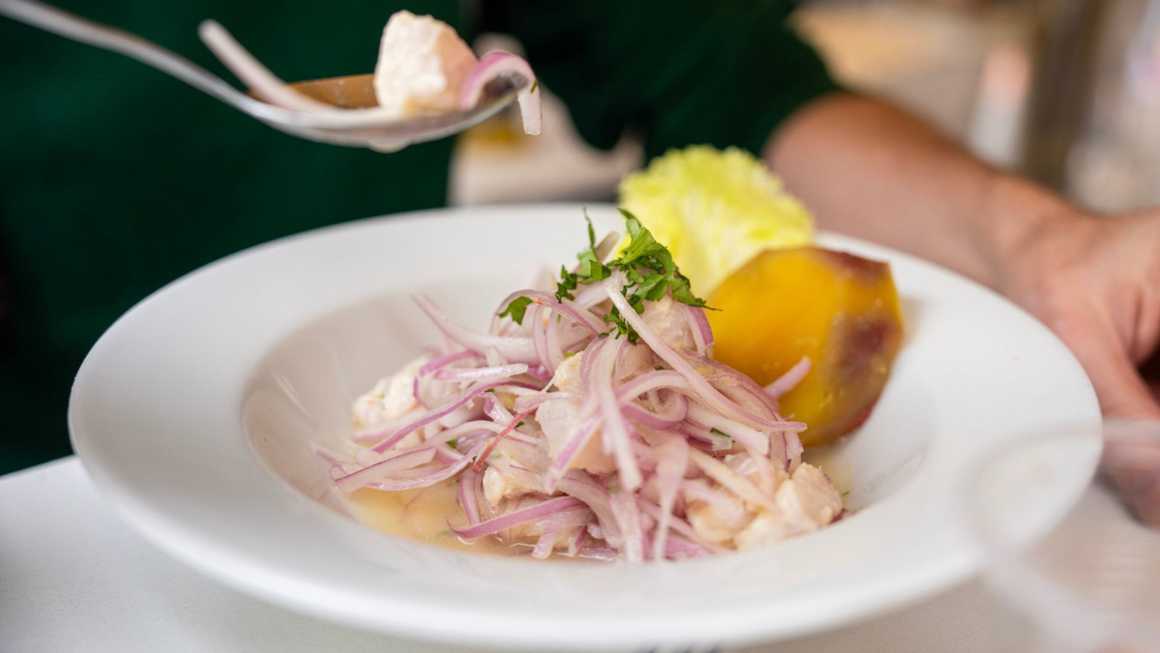 Ceviche on a plate with garnish