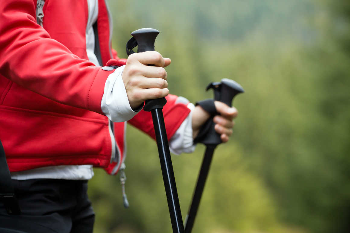 Close up of trekking poles