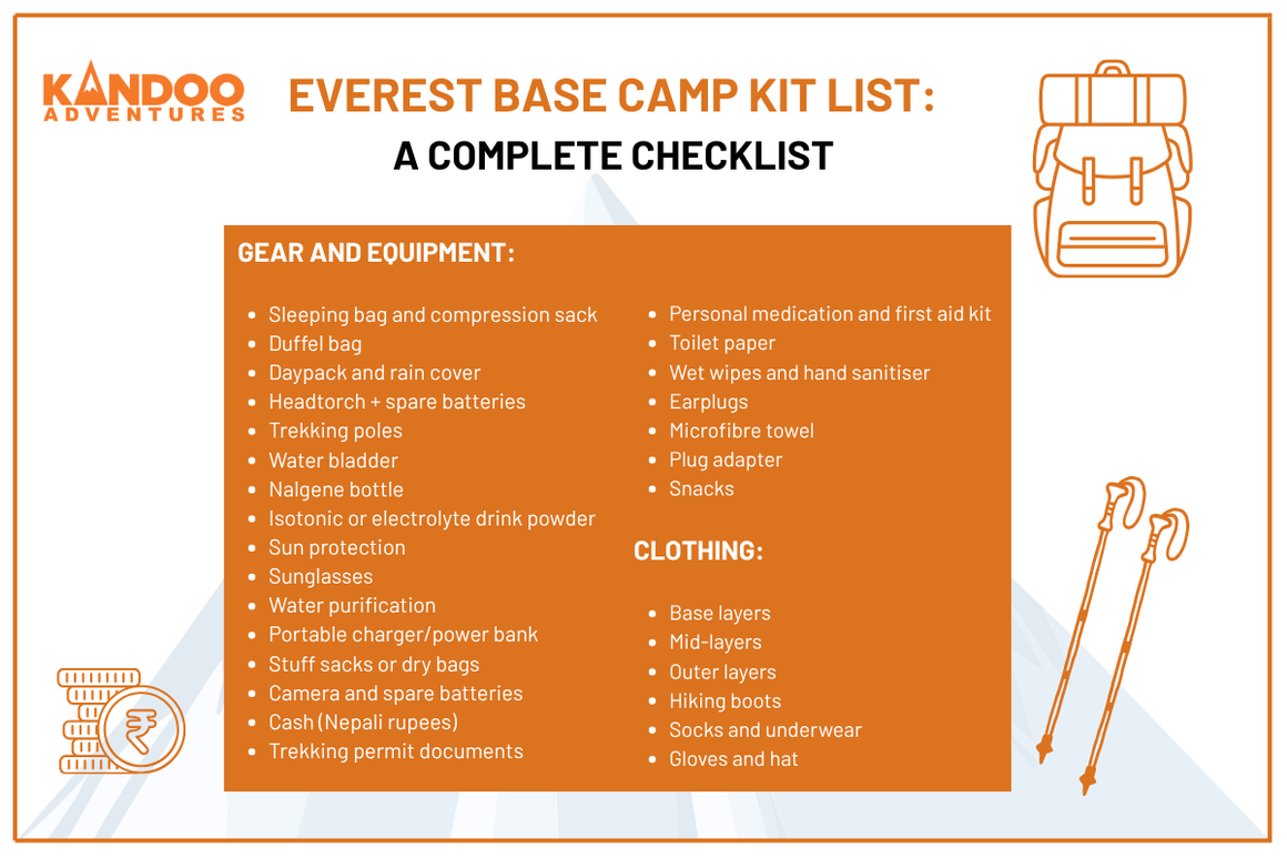 Everest Base Camp packing list - a complete checklist