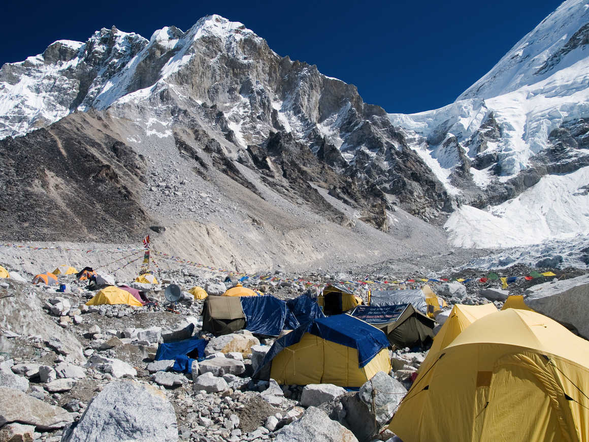 Everest Base Camp Tents Looking Up to Summit