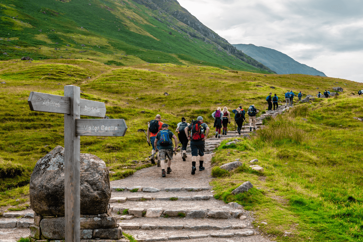 Fort William Trekkers walking through British hills
