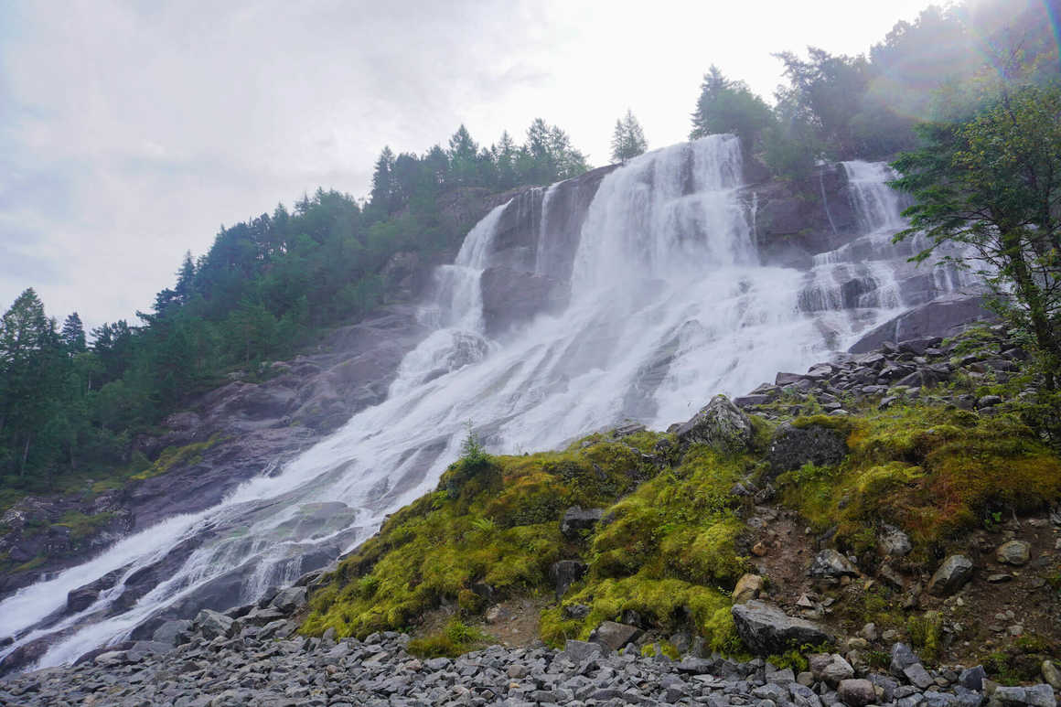 Furebergsfossen - waterfall by a road side in South Norway