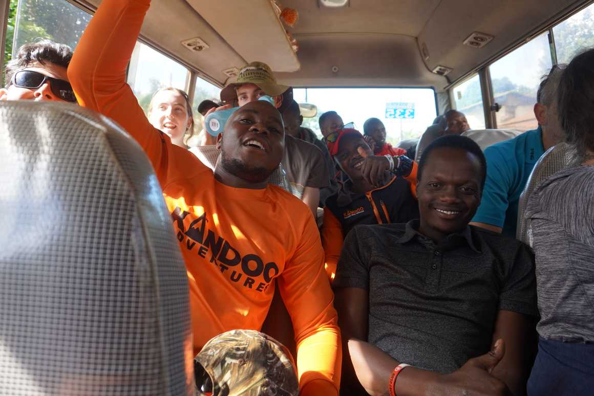 Group of people on a bus in Tanzania