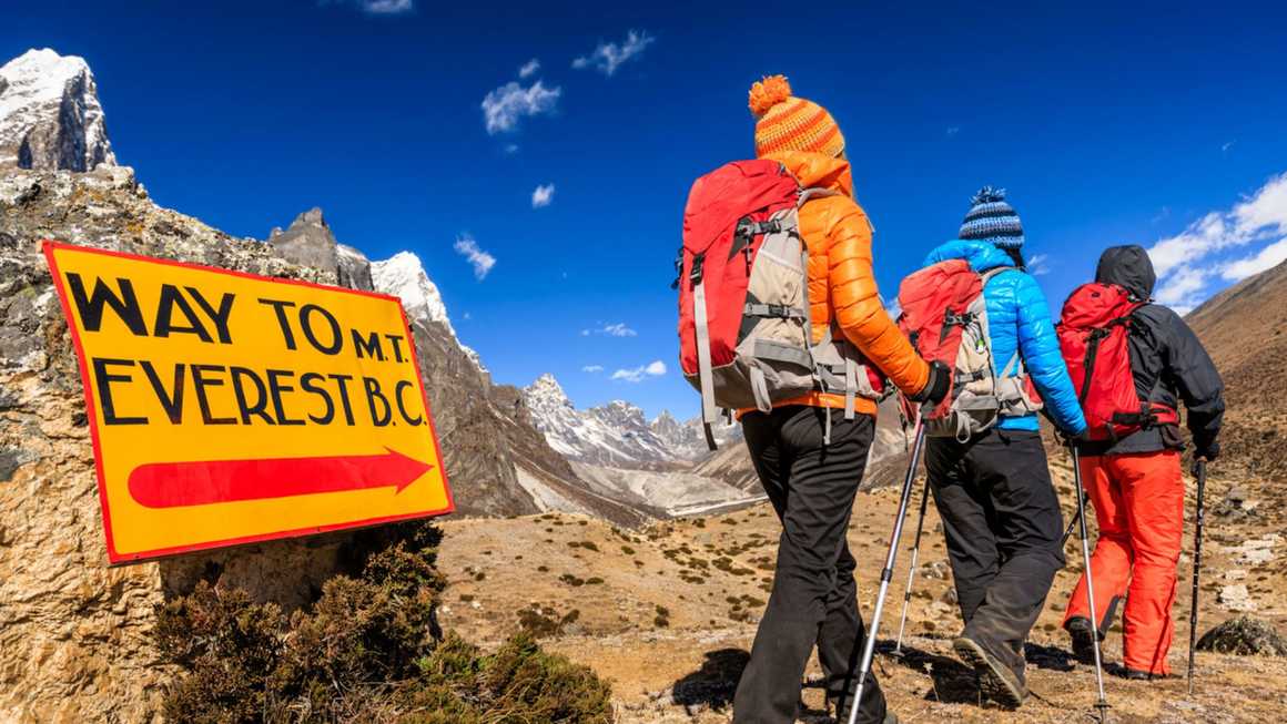 Group of trekkers on the way to Everest Base Camp