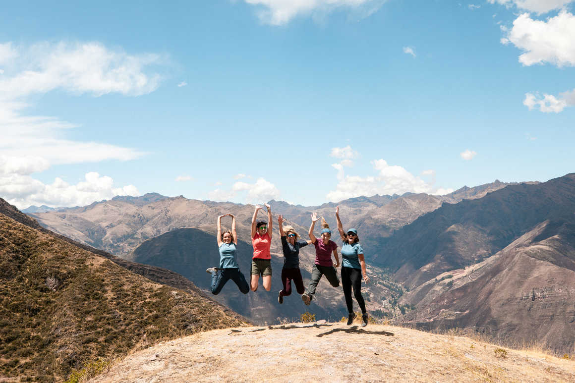 Happy trekkers in the Sacred Valley, Cusco region
