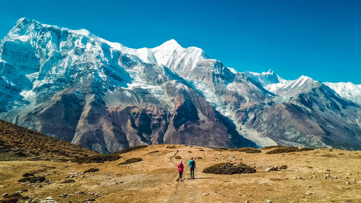Hikers during the Annapurna circuit trek