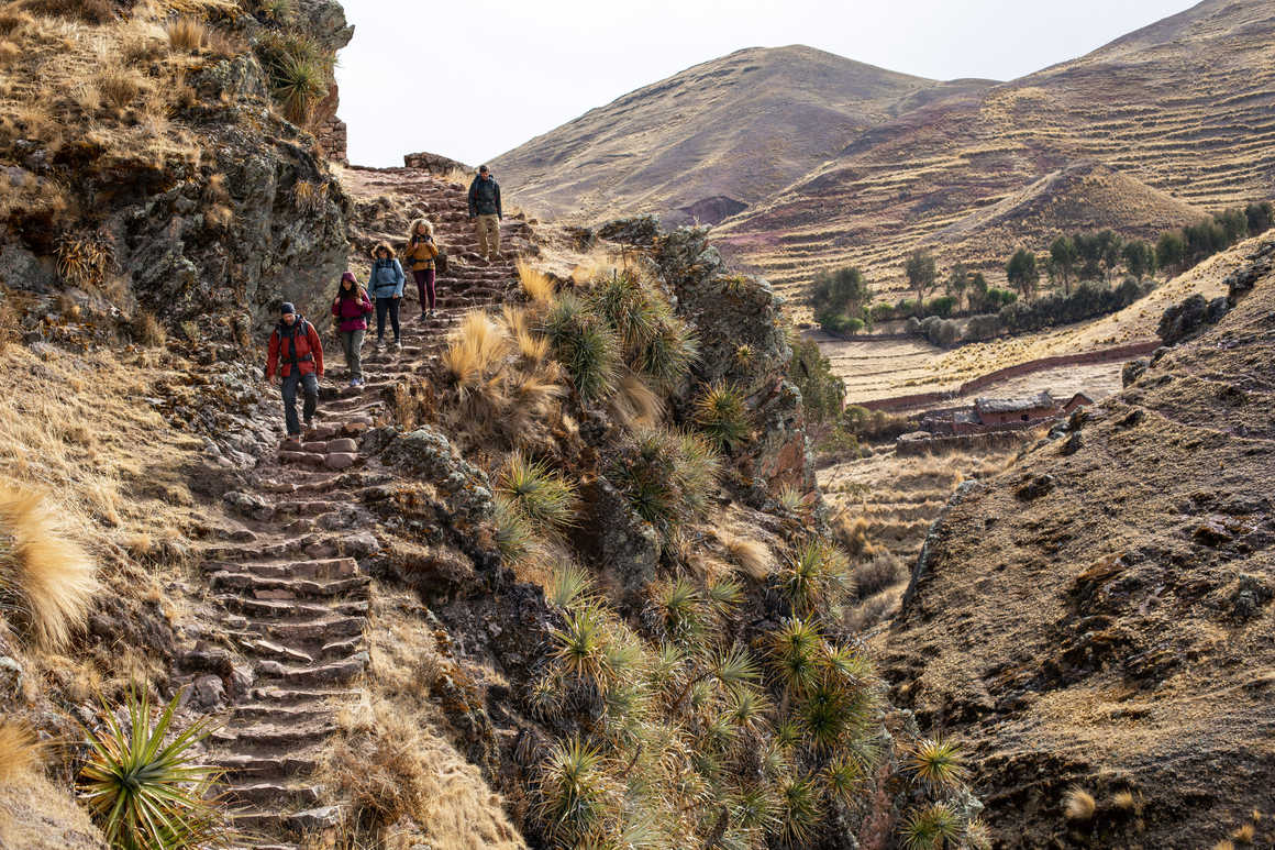 Hikers in the Sacred Valley, region of Cusco