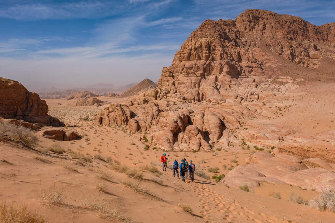 Hiking in the Wadi Rum desert in Jordan