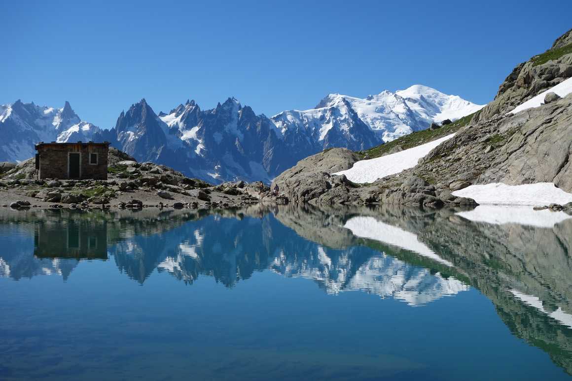 Lac Blanc in front of the Mont Blanc massif