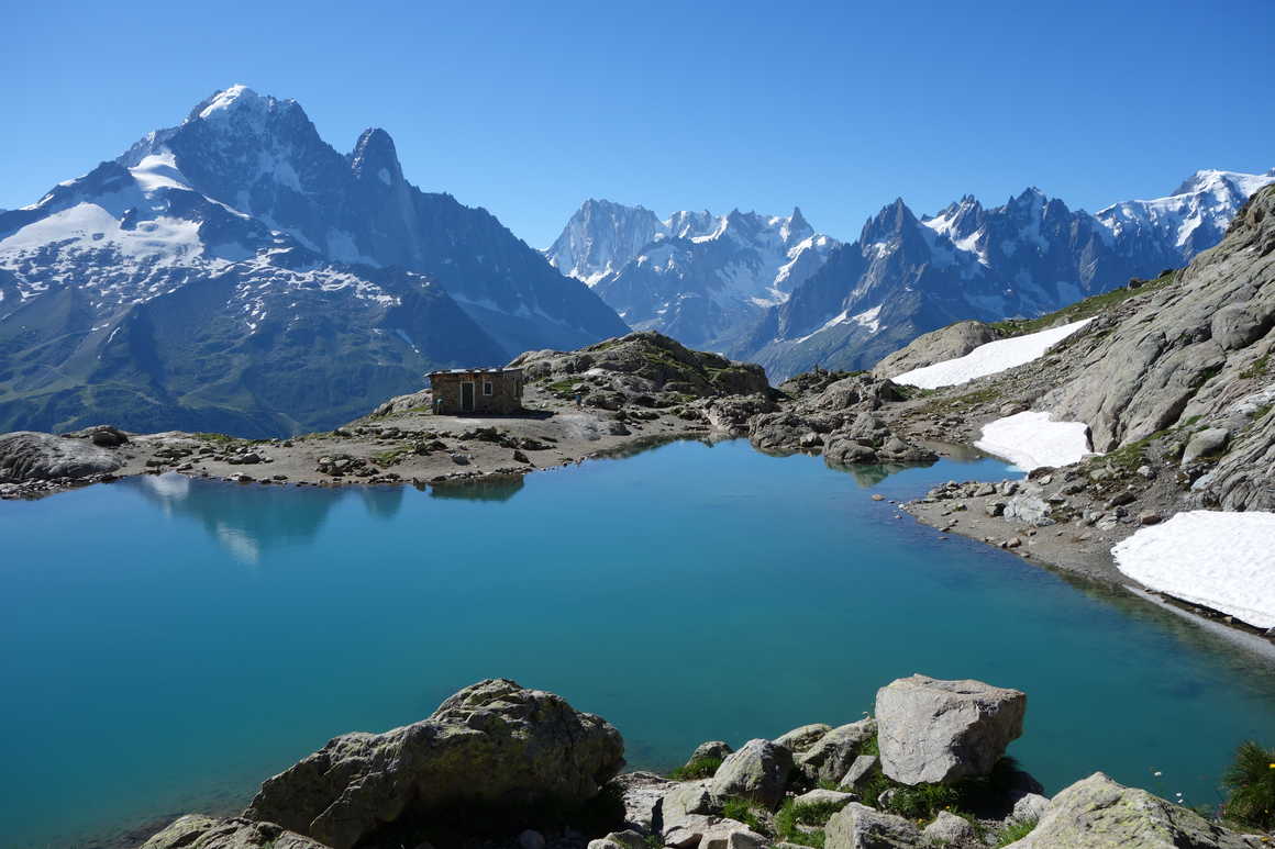 Lac Blanc in front of the Mont Blanc massif