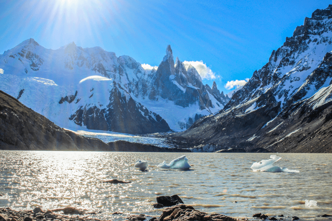 laguna Torre with the iconic Cerro Torre rising in the background in Los Glaciares National Park