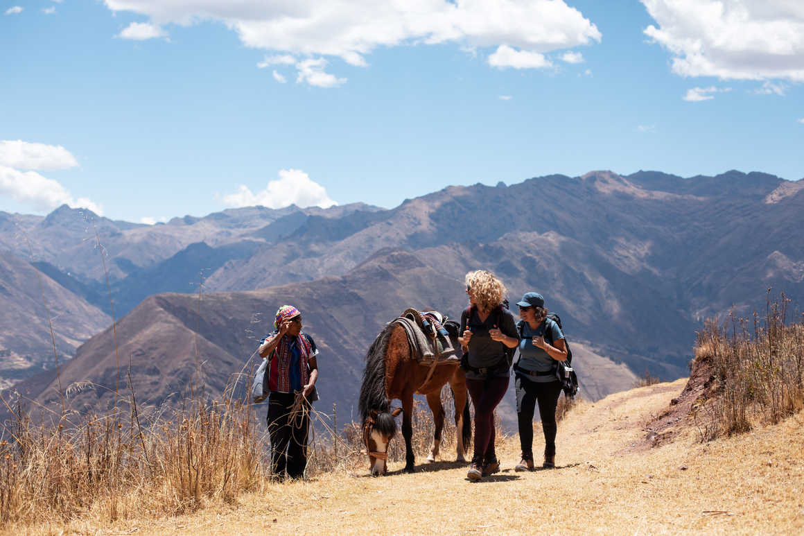 Meeting with local people during a trek in the Sacred Valley