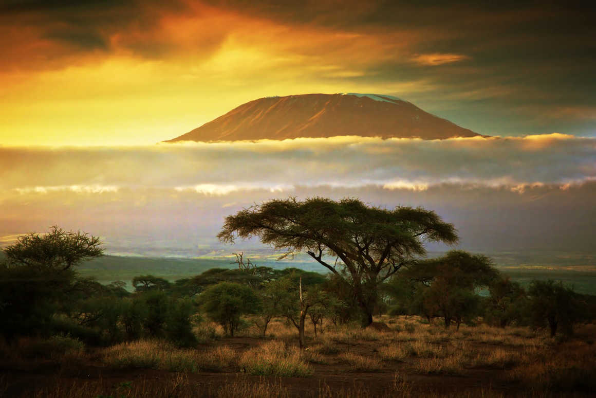 Mt Kilimanjaro with clouds and sunset