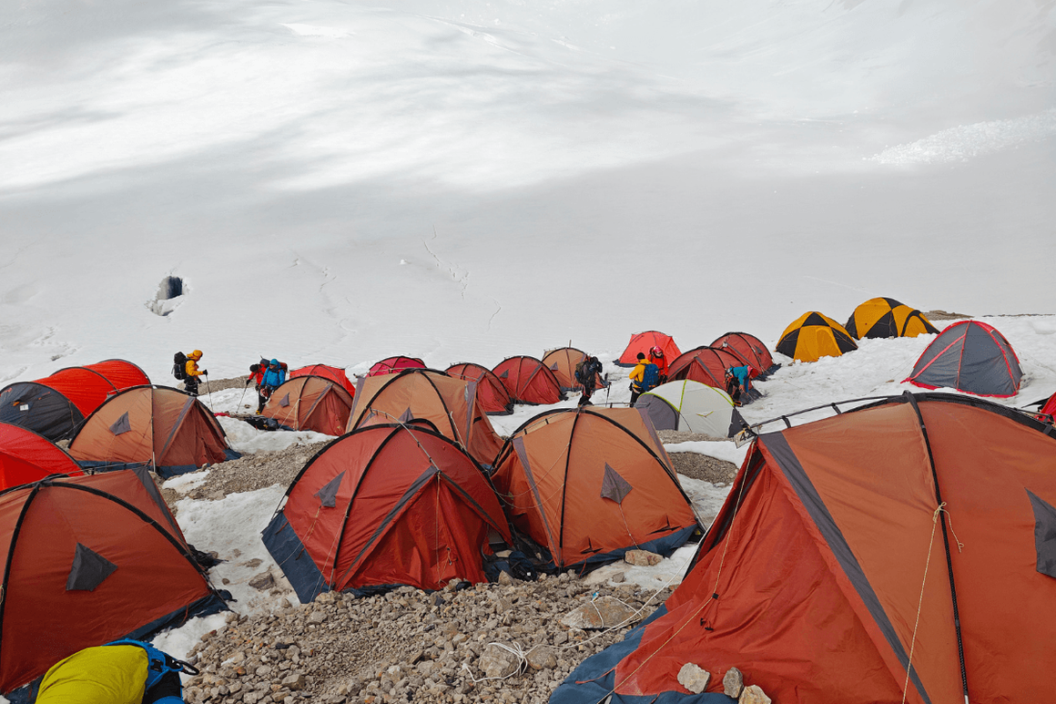 Orange tents at Emmanuel Glade base camp