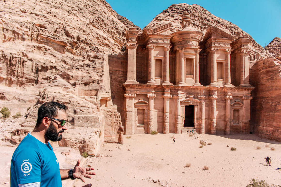 Our guide in front of the Deir in Petra