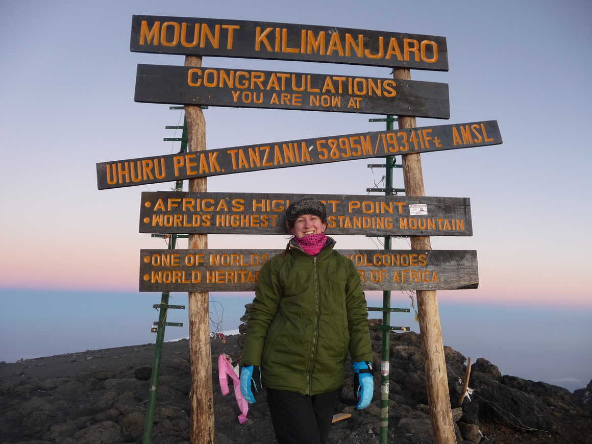Rachel on the summit of Kilimanjaro