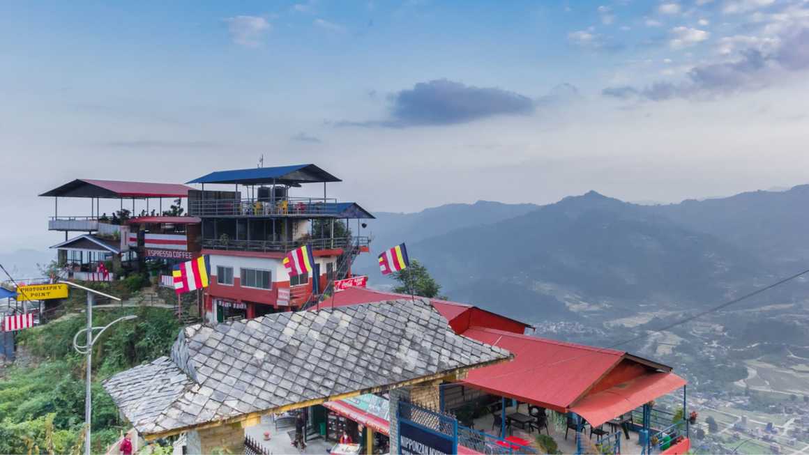 Restaurants on the hill near the World Peace Pagoda in Pokhara