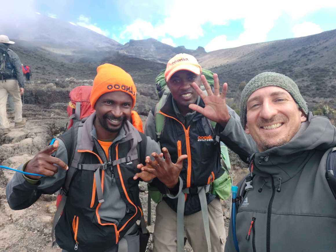 Sam Holland at Kilimanjaro with Guides