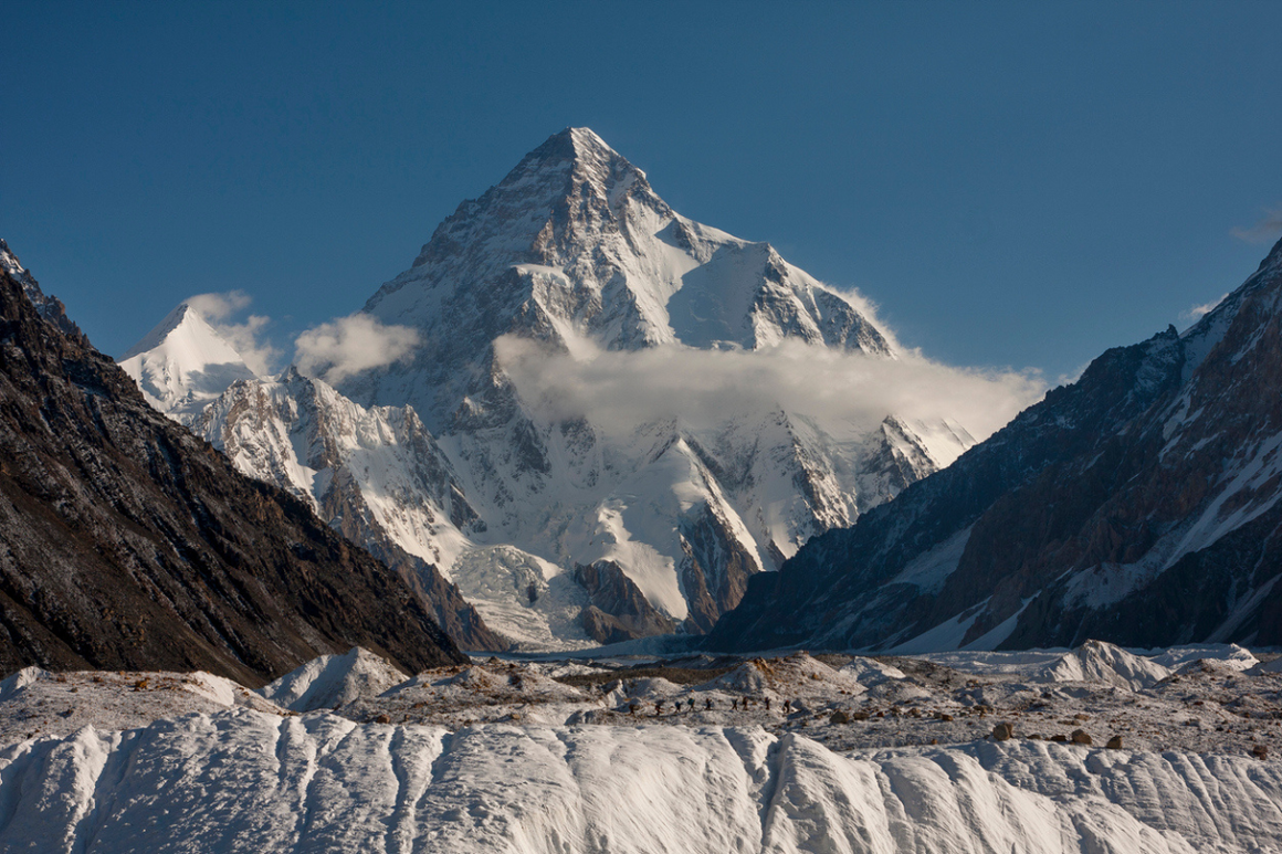 Snow covered K2, second highest mountain in the world