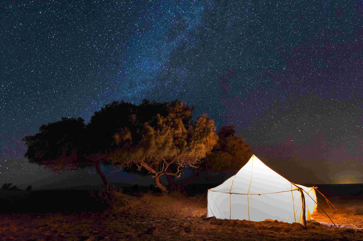 Starry night at a berber camp in the Moroccan desert