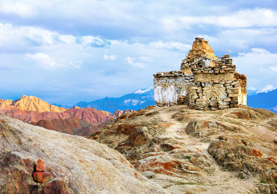 Stone temple on Bhutan's mountains