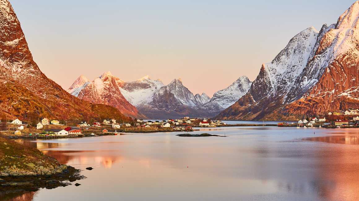 Sunset on a typical village of the Lofoten islands