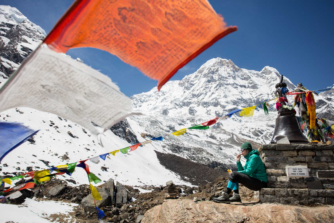 Taking a break while trekking the himalayas