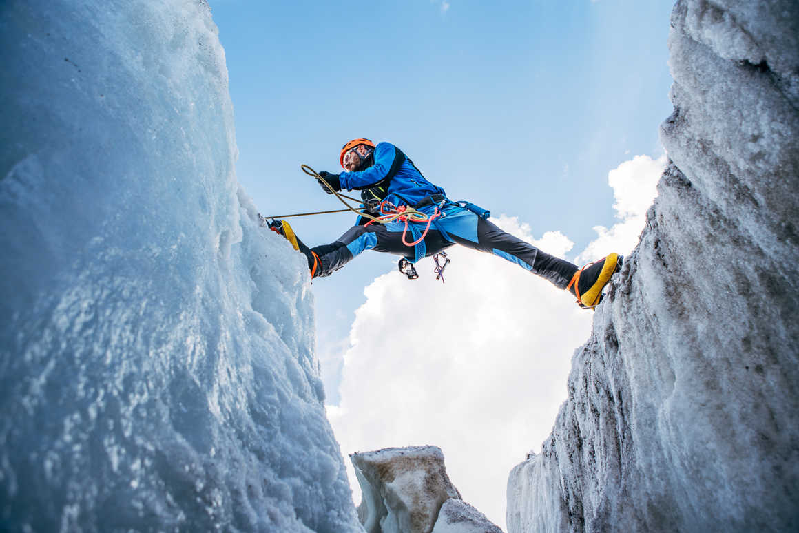 technical clinmber over a crevasse