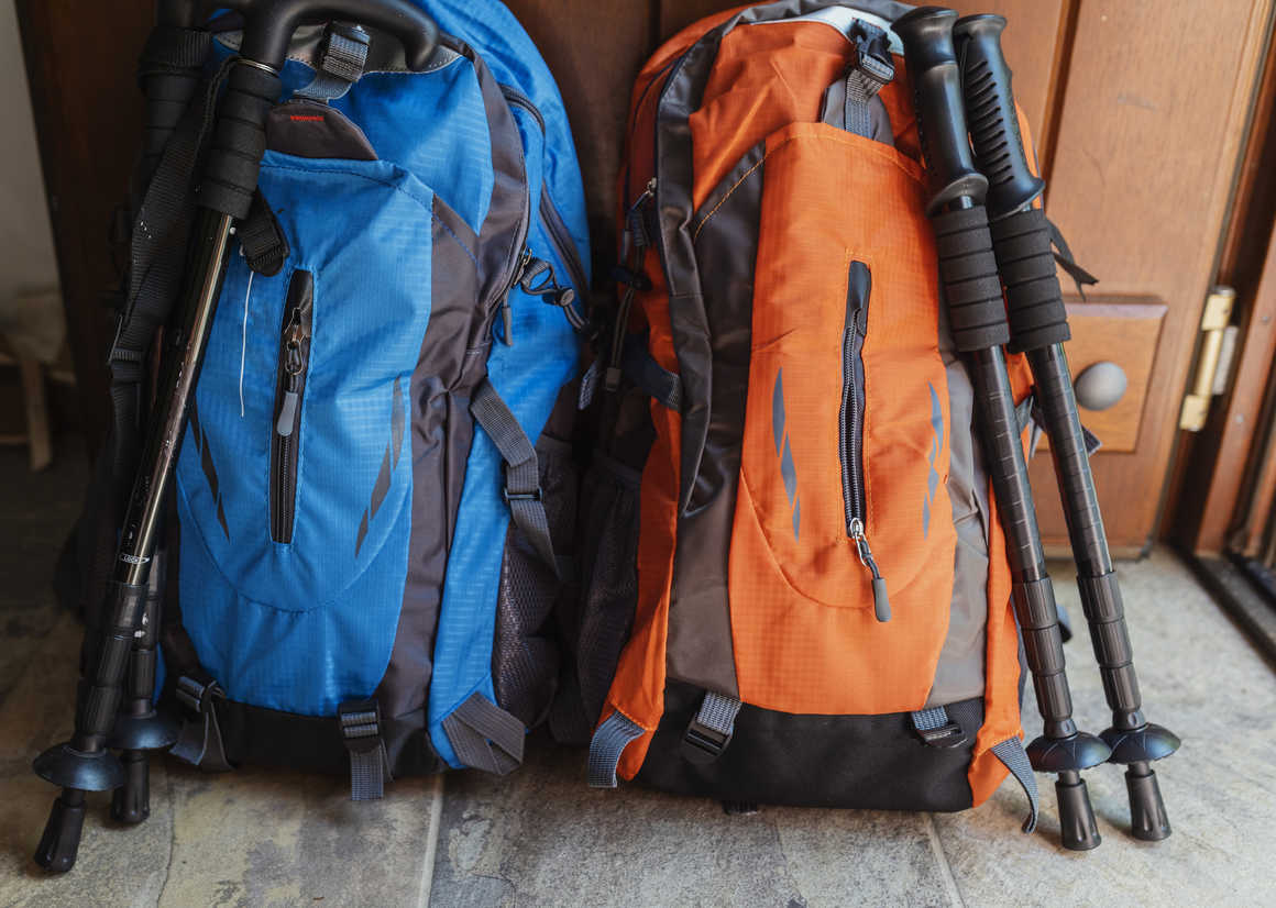 Trekking poles and backpacks