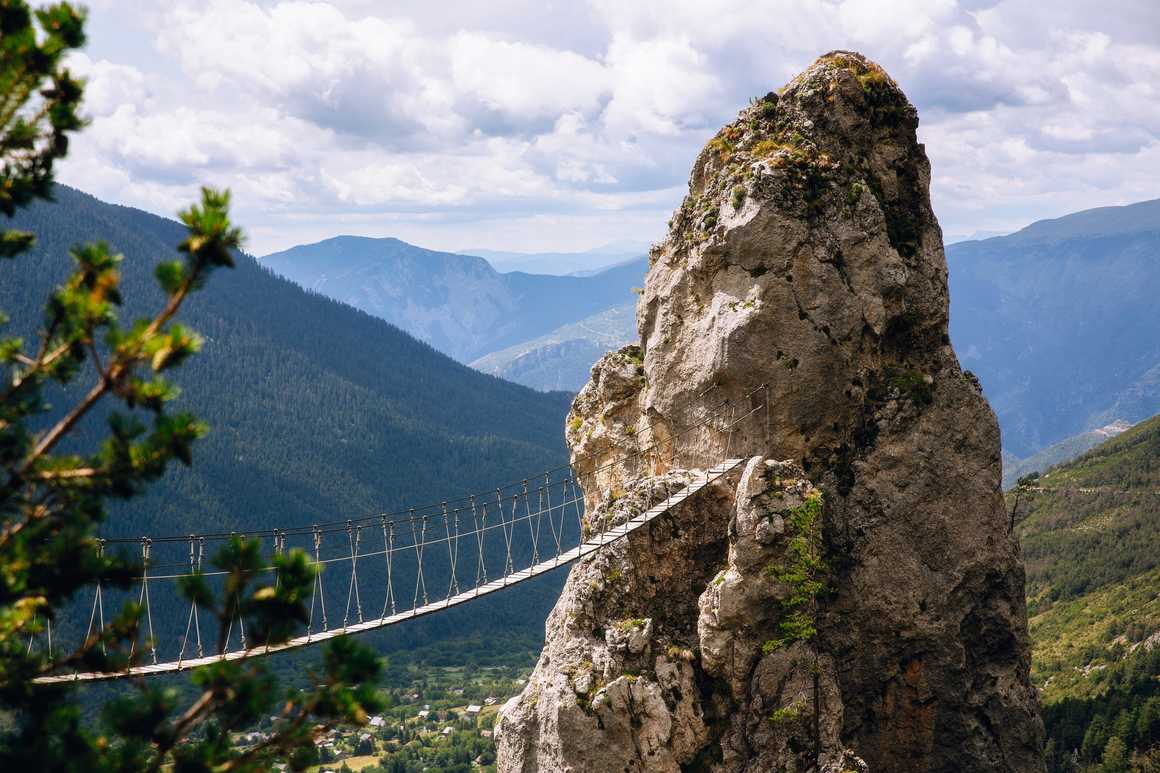 Via ferrata steel bridge across crevice