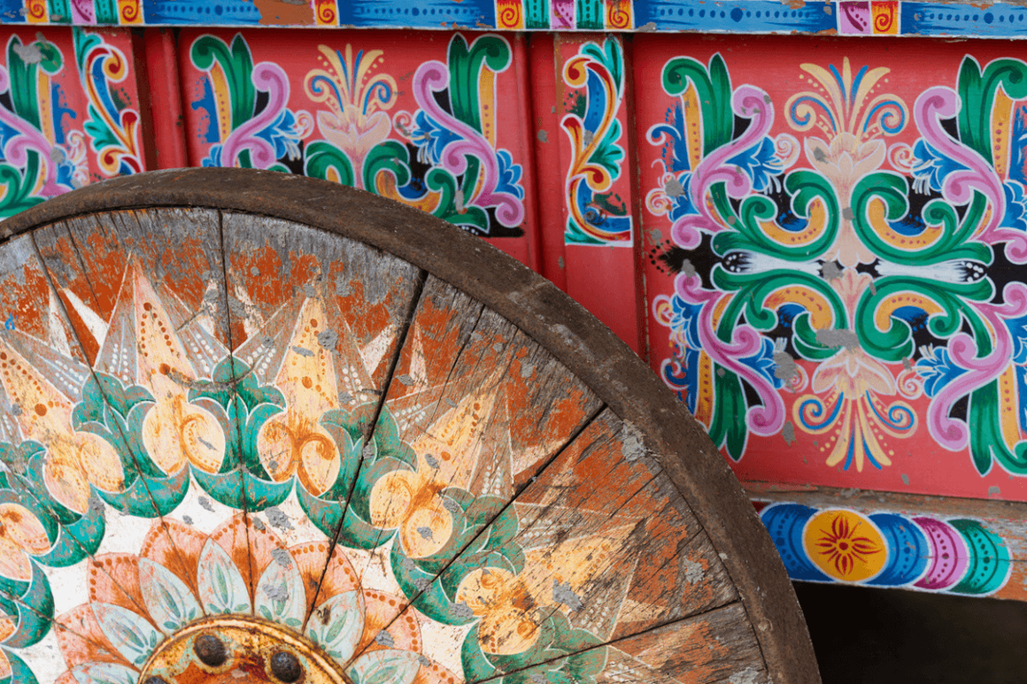 Vibrant hand-painted ox cart
