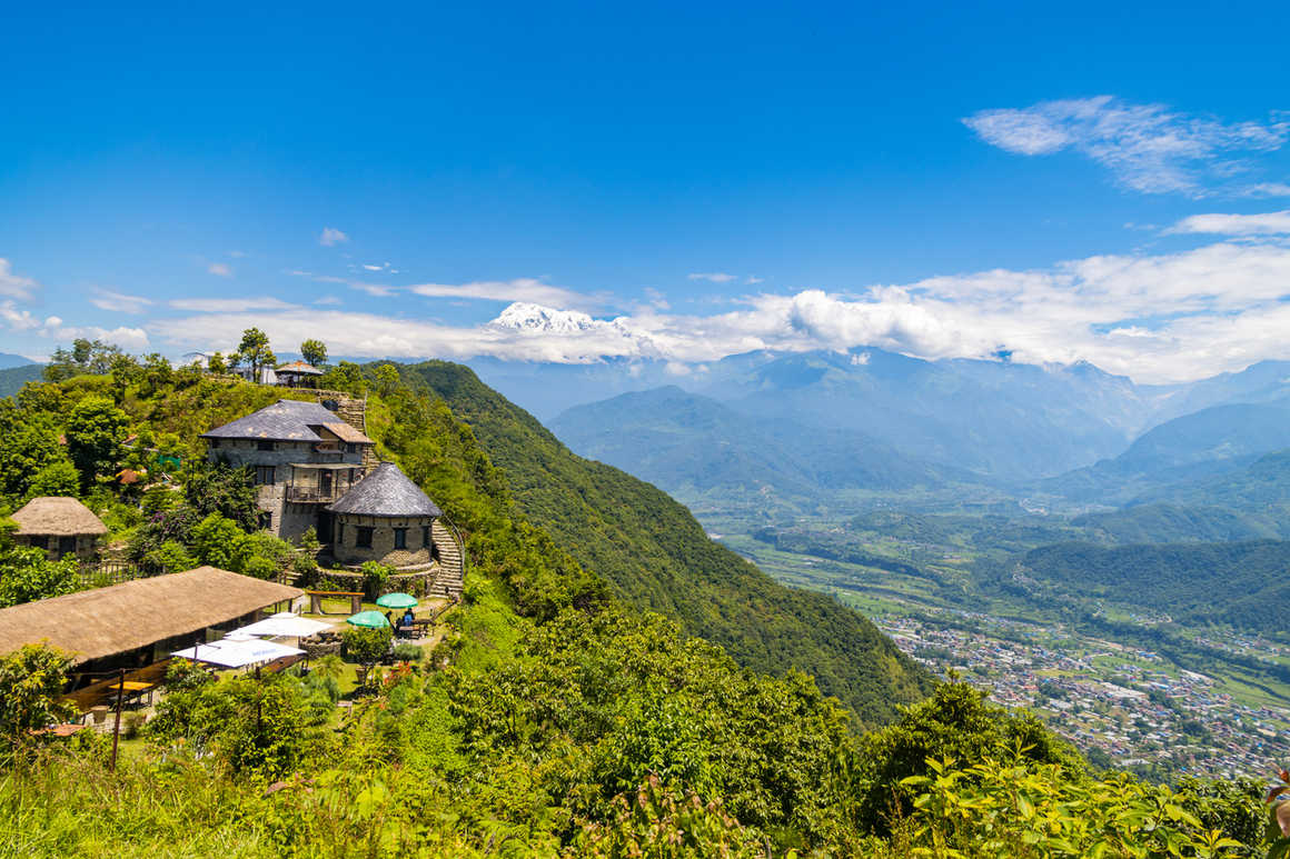 view from Sarangkot top, Pokhara with Annapurna and Fishtail of Himalayas in the horizon