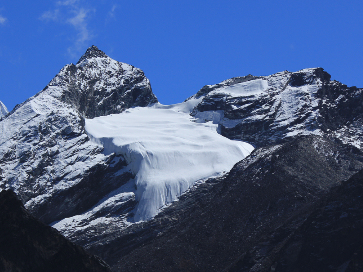 View of snow covered Pokalde Peak in Nepal